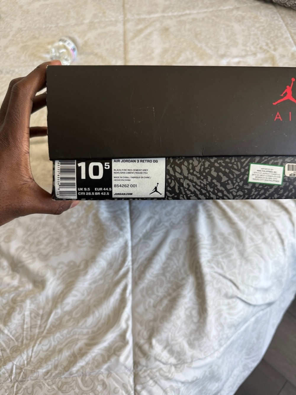 Jordan Air Jordan 3 Retro OG Black Grey Red Shoe Box